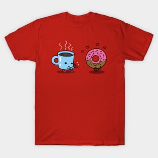 Funny Kawaii Coffee and Donut Lovers Relationship Cartoon T-Shirt